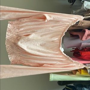 baby pink off the shoulder long sleeve